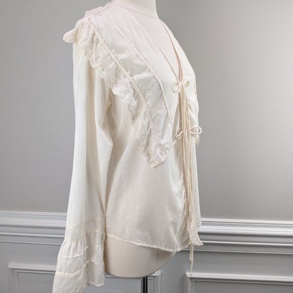 JOHNNY WAS Tie Front Overlay Collar Ruffle Top S - Picture 3 of 10